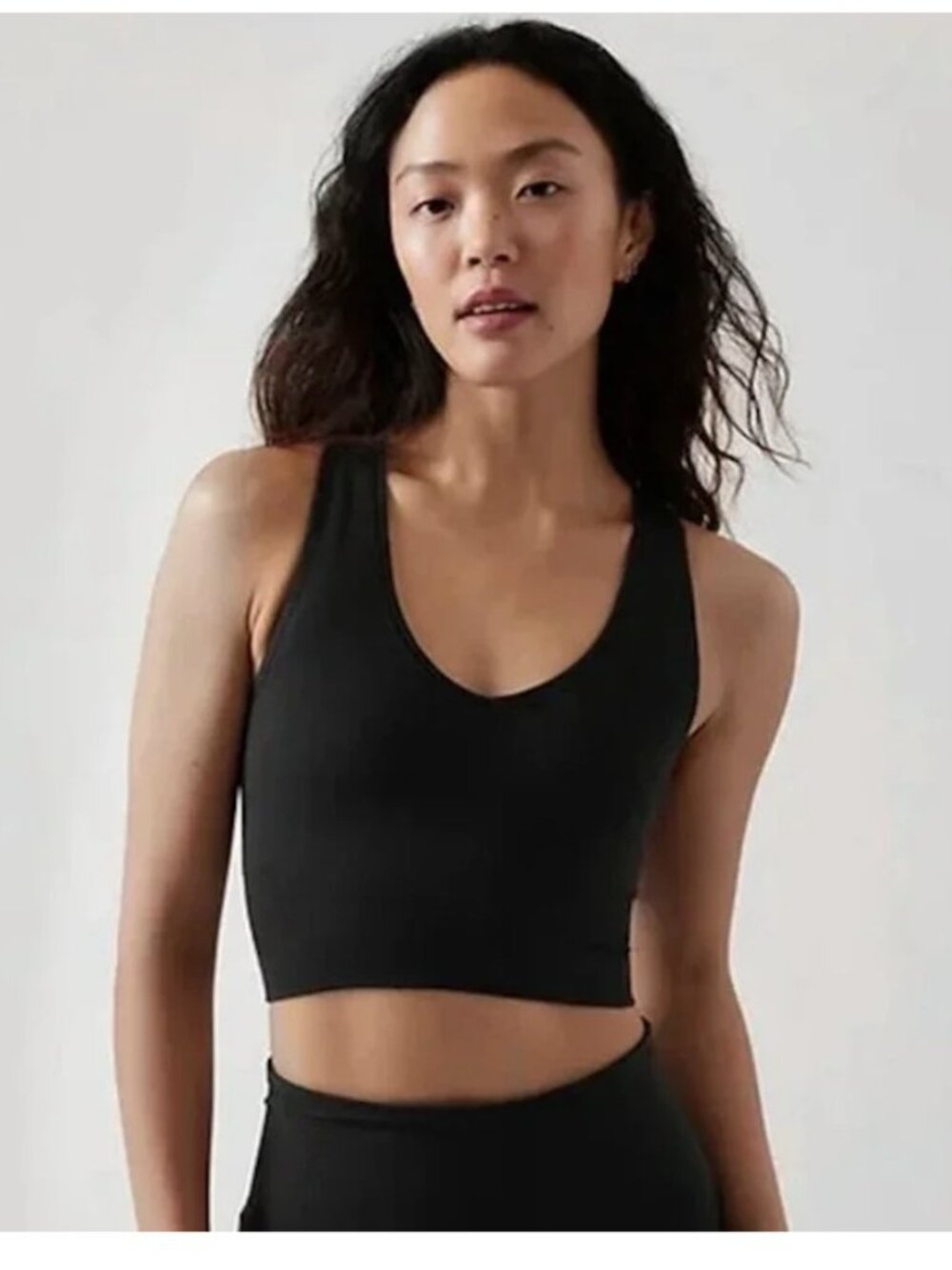 Athleta Aurora Seamless Crop Ribbed Tank Cami Black V-Neck, size S